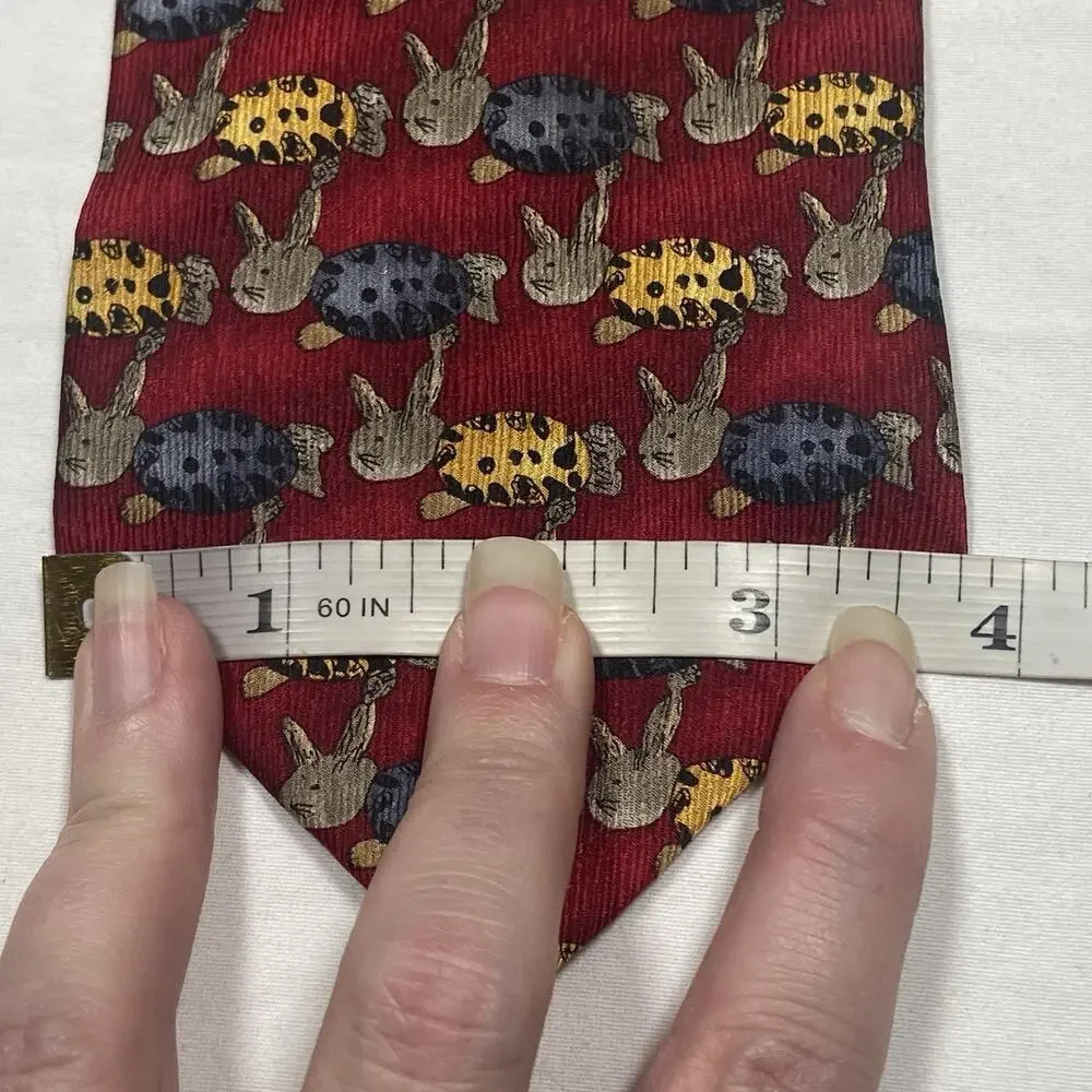 Jos A Bank Silk Tie Miracle Collection Rabbits on Red Emily Long 3.75x57 USA
